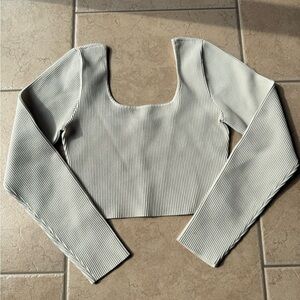 Aritzia - Babaton - L - Ribbed Square-Neck Long Sleeve Crop Top - bone color